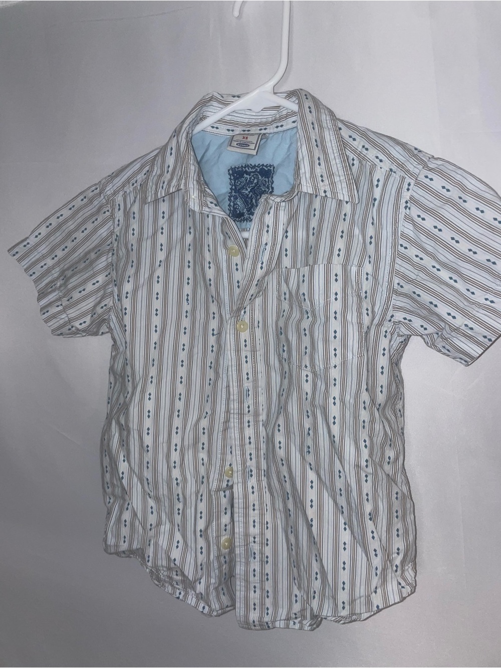 Vintage Kids Short-Sleeve Striped Button-Up Shirt - White & Blue